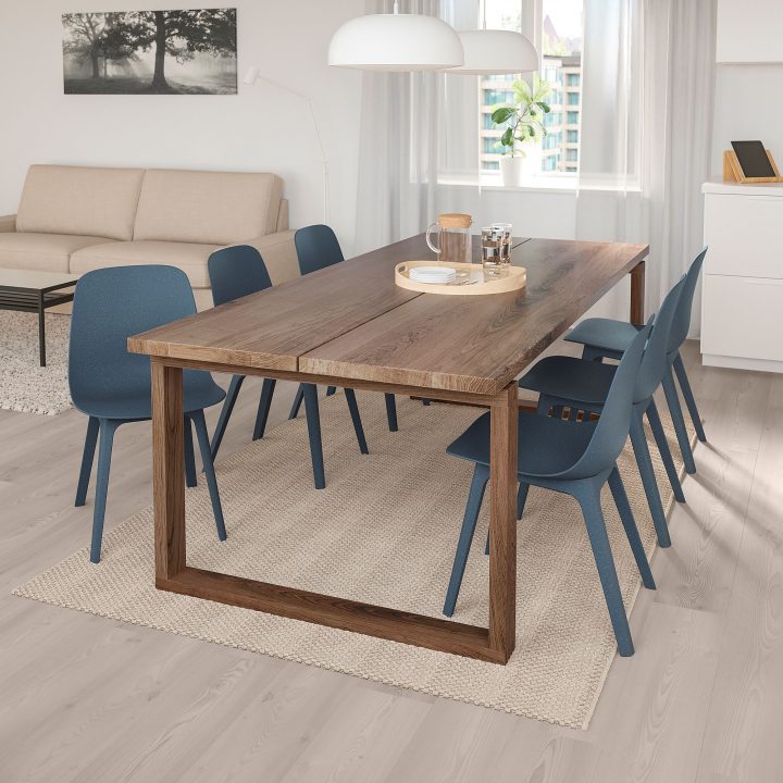 Mörbylånga / Odger Table And 6 Chairs – Oak Veneer, Blue 86 serapportantà Tables Salle À Manger Ikea