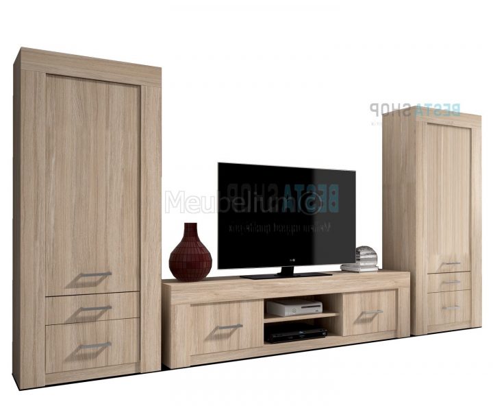 Mur Tv-Hifi Ensemble Mural Meuble Chêne Cérusé Lambert avec Meuble Tv Fixé Au Mur