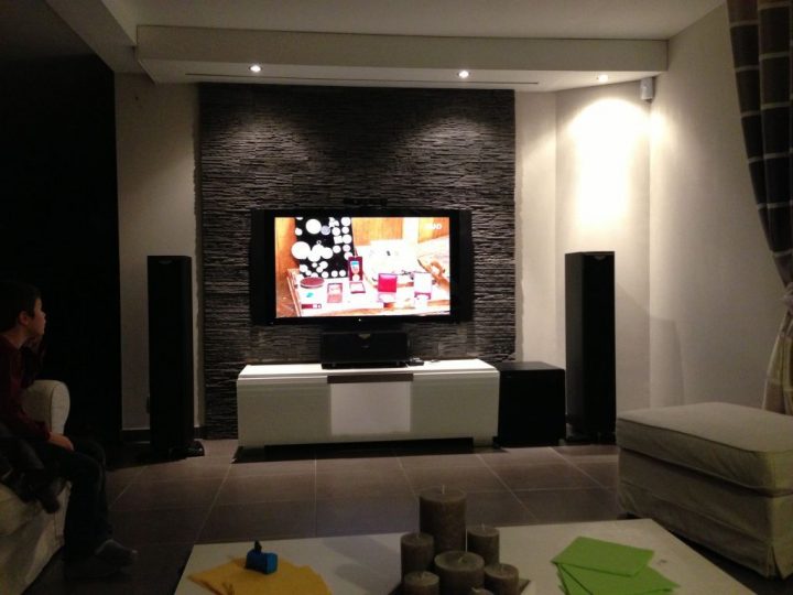 Mur Tv Home- Cinéma Avec Écran De Projection Intégré Au dedans Meuble Tv Home Cinema Intégré