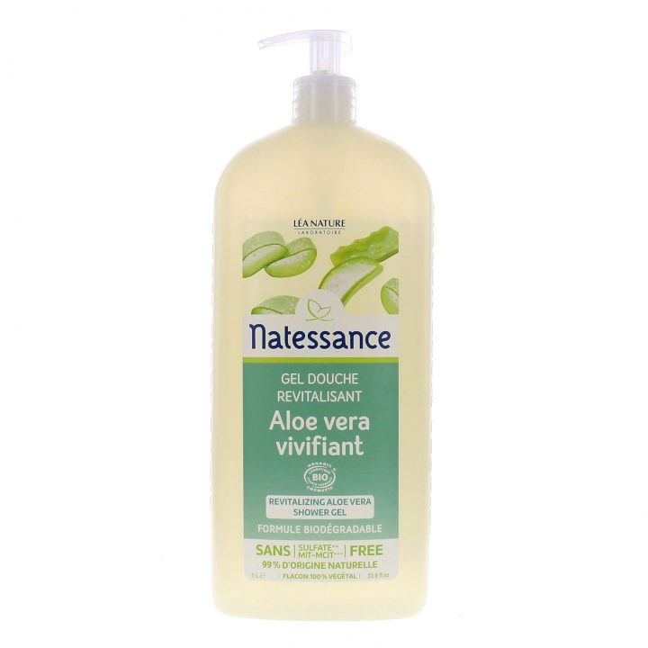 Natessance Gel Douche Revitalisant Aloe Vera Flacon Pompe 1L avec Gel Douche Sans Sulfate