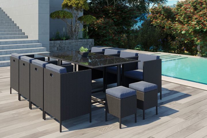 Neloria 12 Noir/Gris – Salon De Jardin Encastrable 12 tout Salon De Jardin Résine Tressée Encastrable