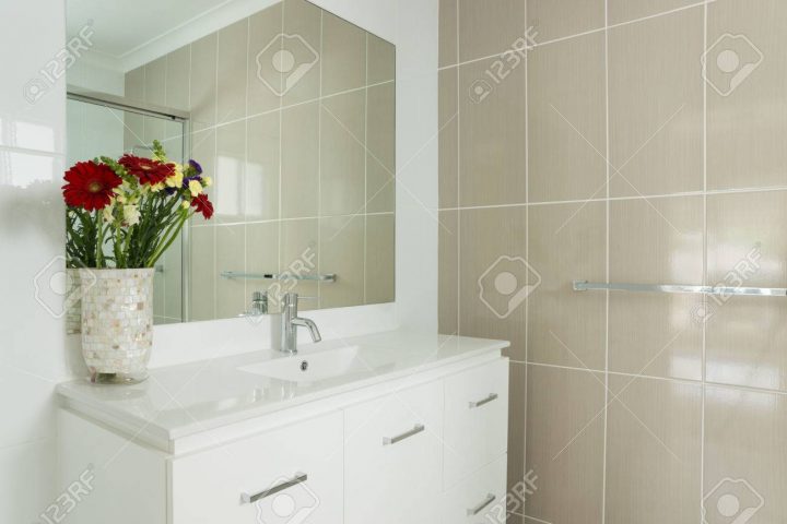 Nouvelle Salle De Bains Compacte Avec Des Murs Et La Vanité Carrelée avec Salle De Bain Compacte