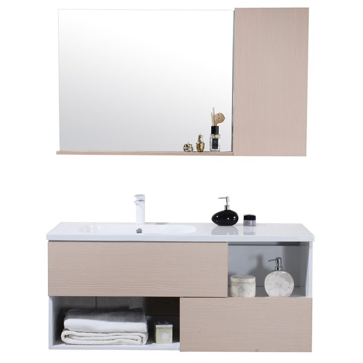 Nur 339.00€, Natürliches Holz Java – Meuble Salle De Bain Suspendu Simple  Vasque 120Cm + Miroir Armoire – Interouge à Armoir Salle De Bain