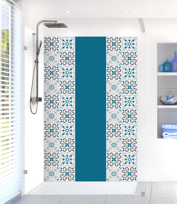 Panneau De Douche Sur Mesurecarreaux De Ciment Riad Bleu Listel Extérieur avec Plaque Pour Douche Panneau De Douche Sur Mesurecarreaux De Ciment Riad Bleu Listel Extérieur avec Plaque Pour Douche