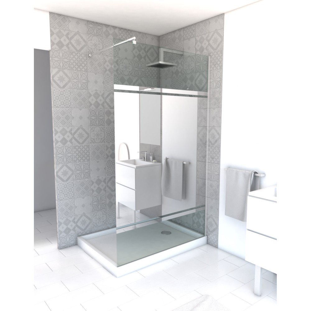 Paroi De Douche À L'italienne En Verre Aurlane Parma 2 + Bande Miroir 120Cm intérieur Douche À L Italienne Dimension