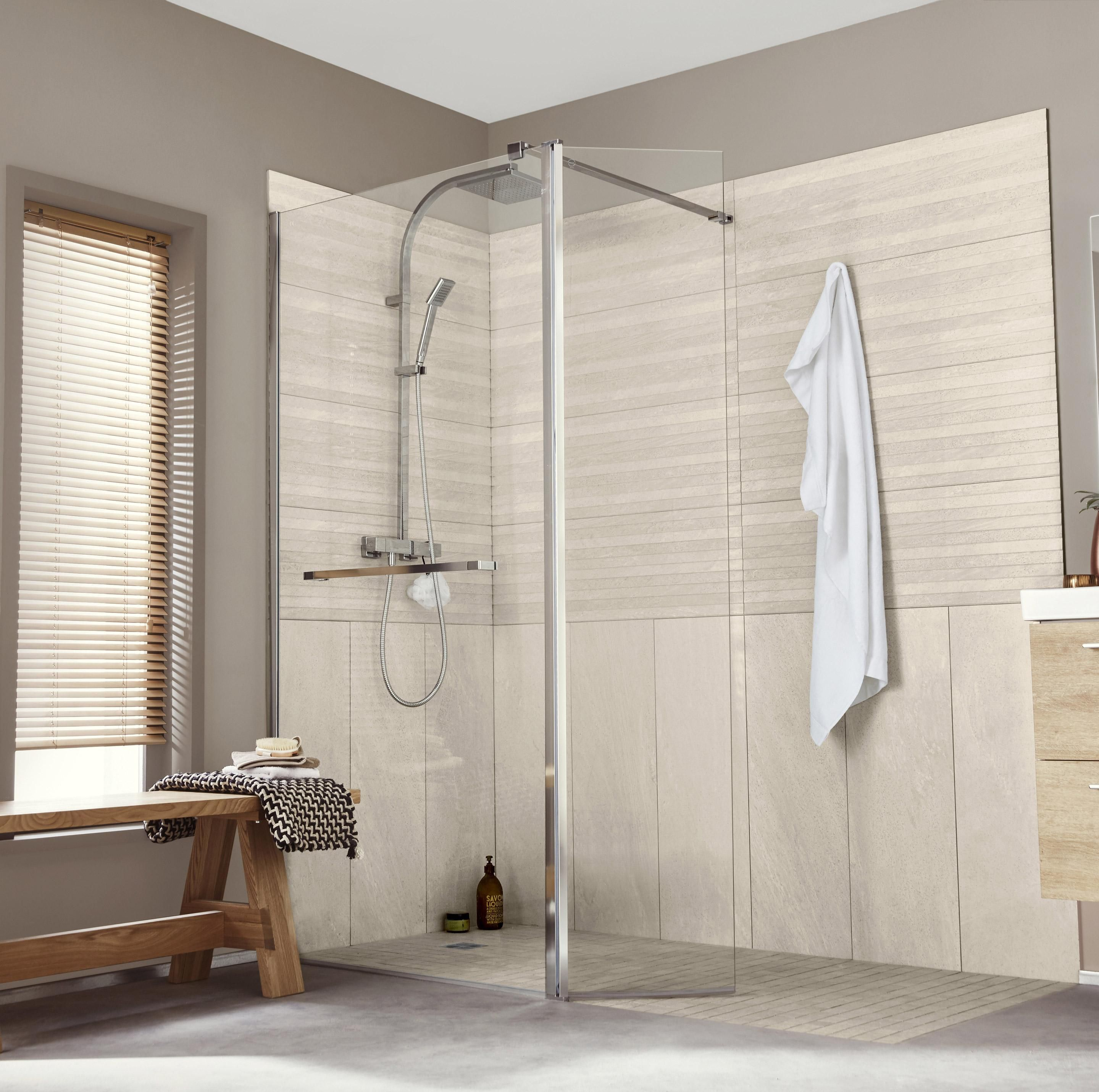 Paroi De Douche À L'italienne, L.120+40 Cm Verre Transparent serapportantà Pare Douche Leroy Merlin