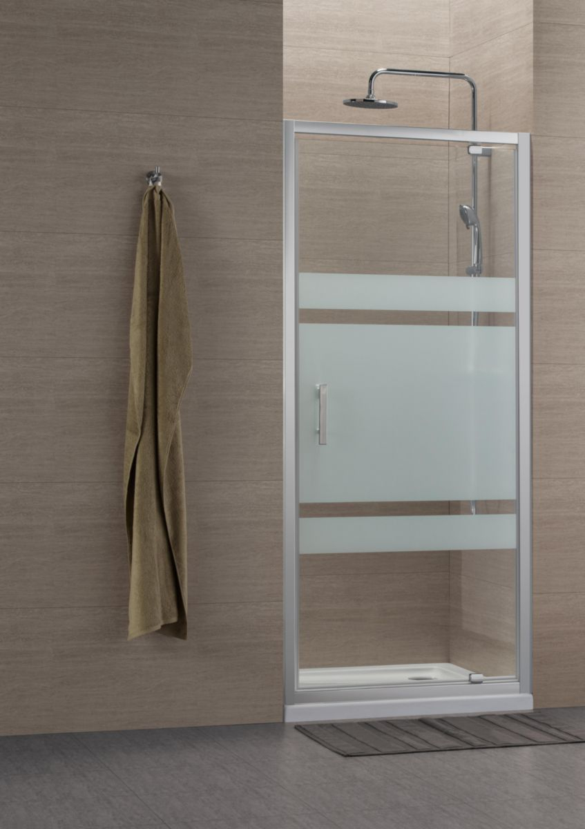 Paroi De Douche Concerto Porte Pivotante Ouverture Gain De Place 100 Cm  Profilé Argent Brillant Verre Sérigraphié à Porte De Douche Pivotant