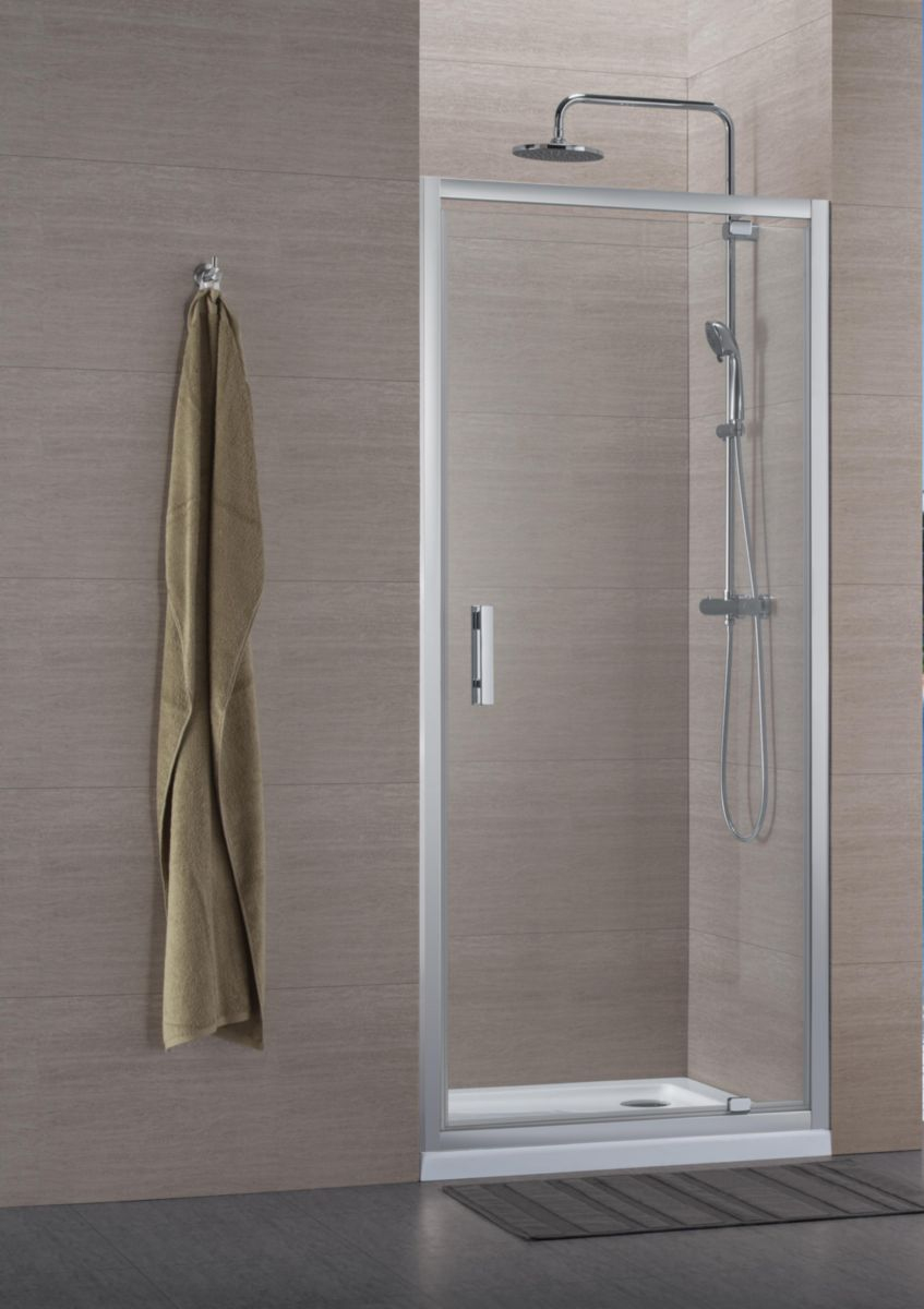 Paroi De Douche Concerto Porte Pivotante Ouverture Gain De Place 80 Cm  Profilé Argent Brillant Verre Transparent pour Porte De Douche Pivotant