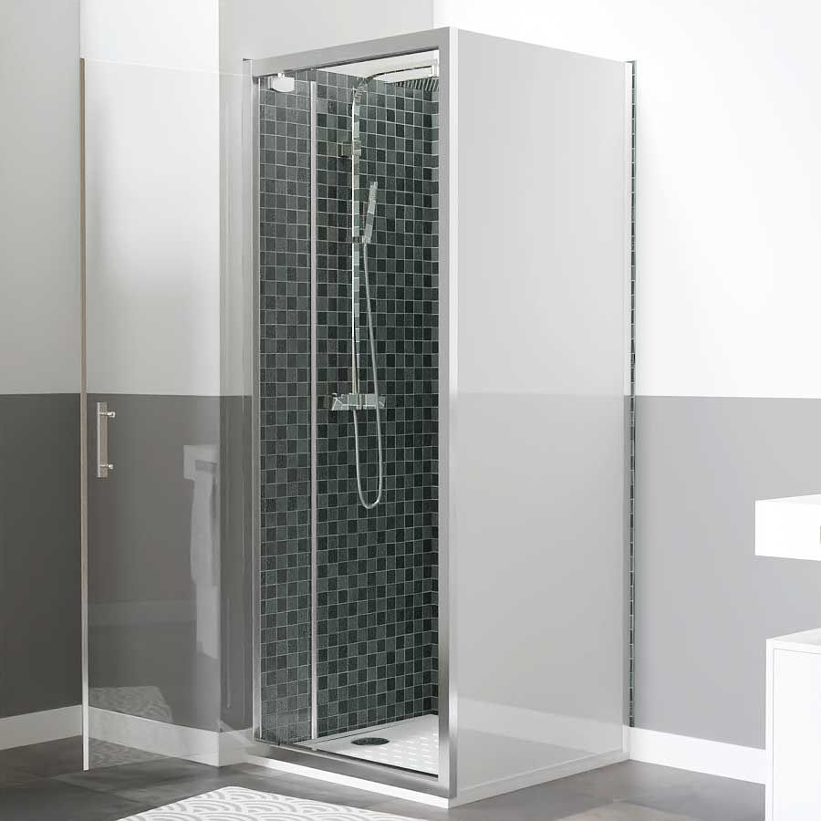 Paroi De Douche D'angle Avec Porte Pivotante Et Retour Blanc Nerina - 90X90  Cm avec Paroi De Douche 90X90