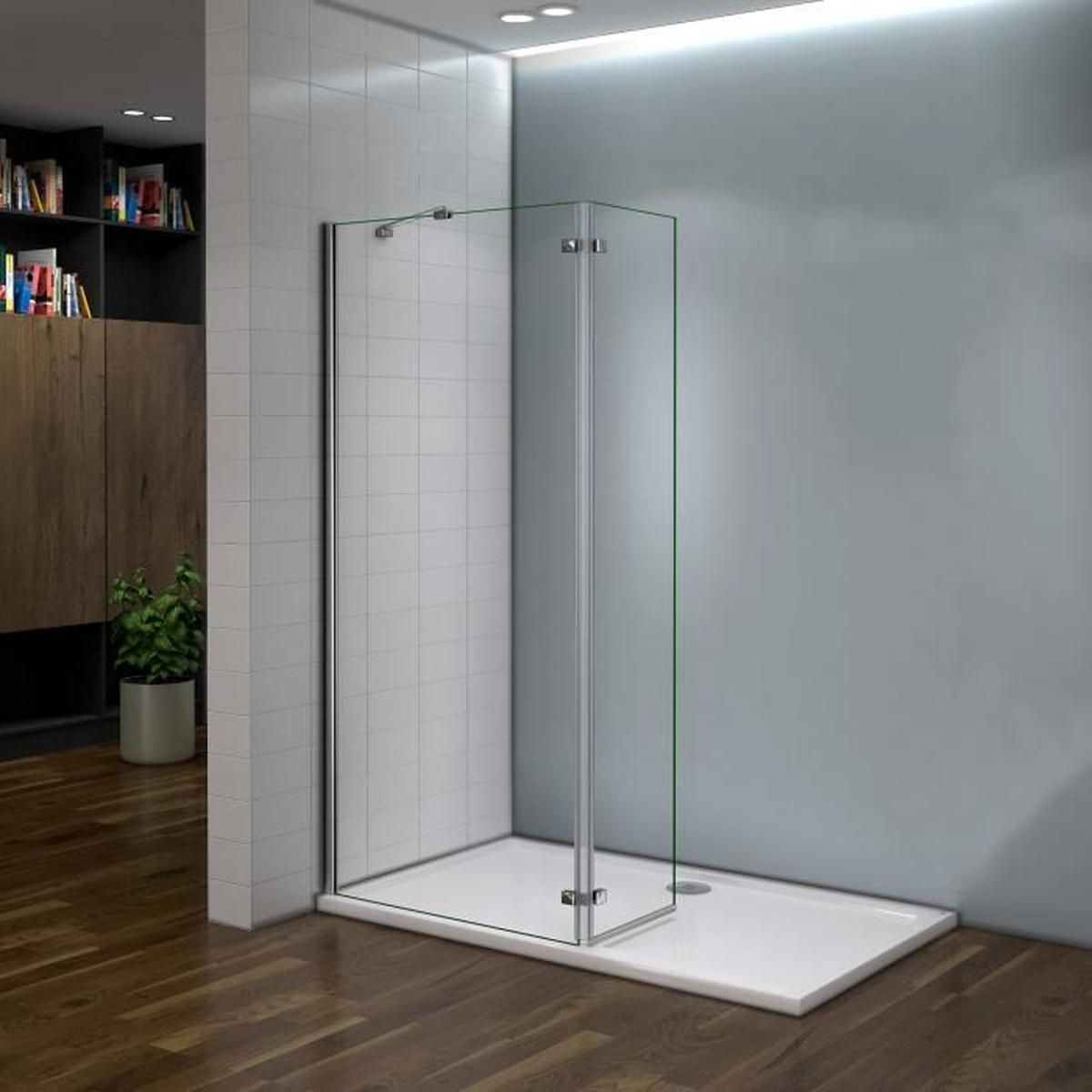 Paroi De Douche Fixe Largeur 90 Cm Avec Retour Pivotant 40Cm, 8Mm Verre  Trempé Anticalcaire,hauteur 200 Cm serapportantà Porte De Douche Pivotant