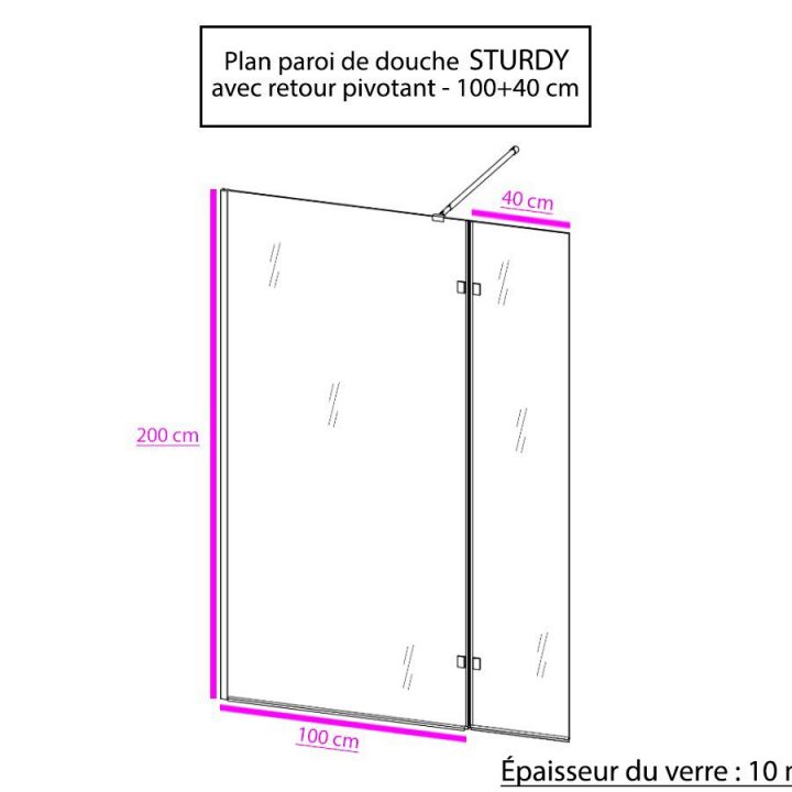 Paroi De Douche Fixe Sturdy Verre 10 Mm Avec Retour – 100+40 X 200 Cm avec Paroi De Douche Fixe 100