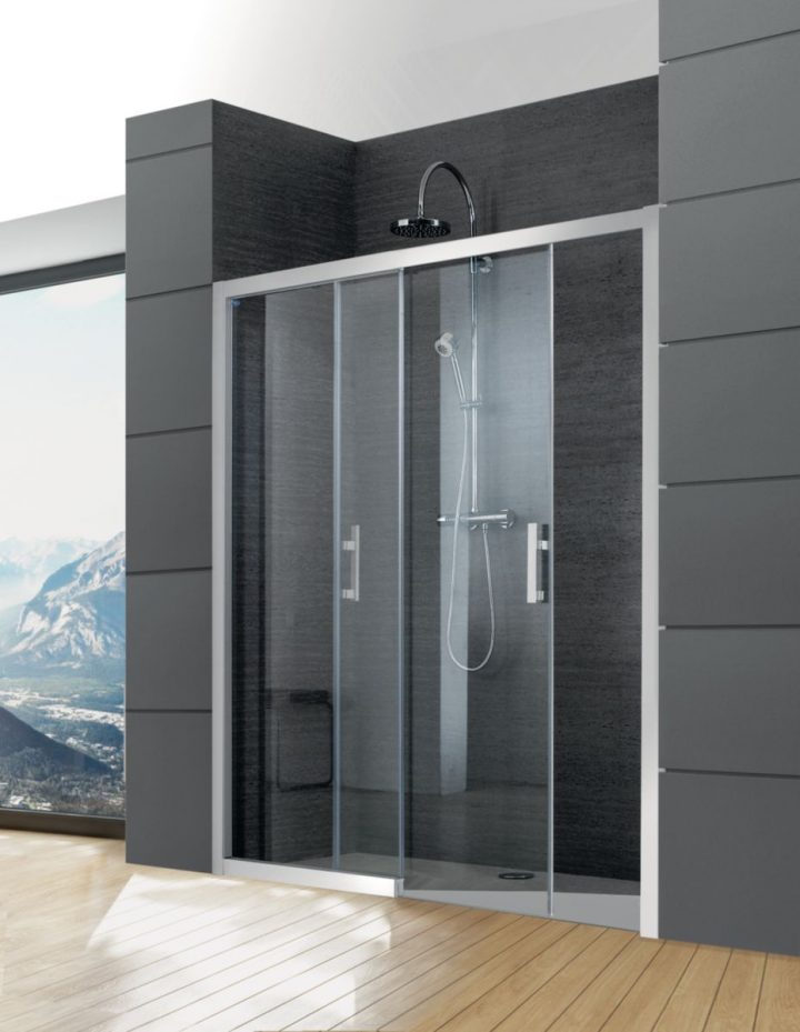 Paroi Jazz + Face Coulissante 2 Vantaux 120 Cm Sans Seuil En Verre  Transparent Argent Mat Réf. L13Jpcs12030 serapportantà Paroie De Douche 120