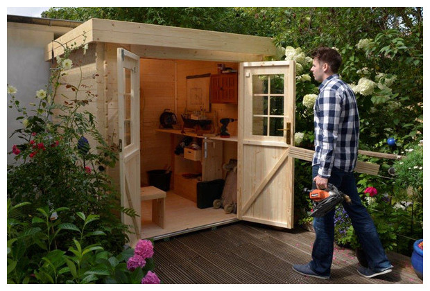 Petit Abri En Bois De Jardin Au Toit Plat – Double Porte serapportantà Abri De Jardin Contemporain
