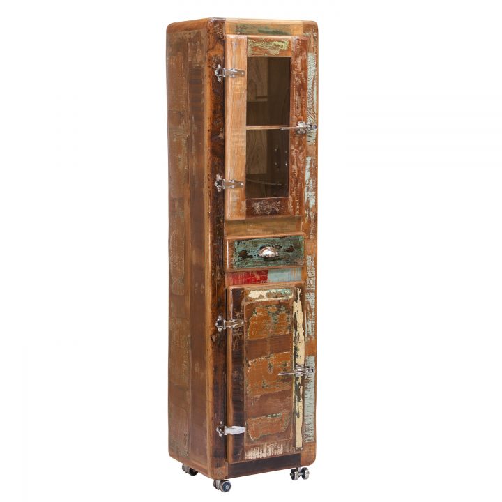 Petit Meuble Cabinet 55X190 Cm Vintage En Bois Recyclé concernant Petit Meuble Avec Tiroir