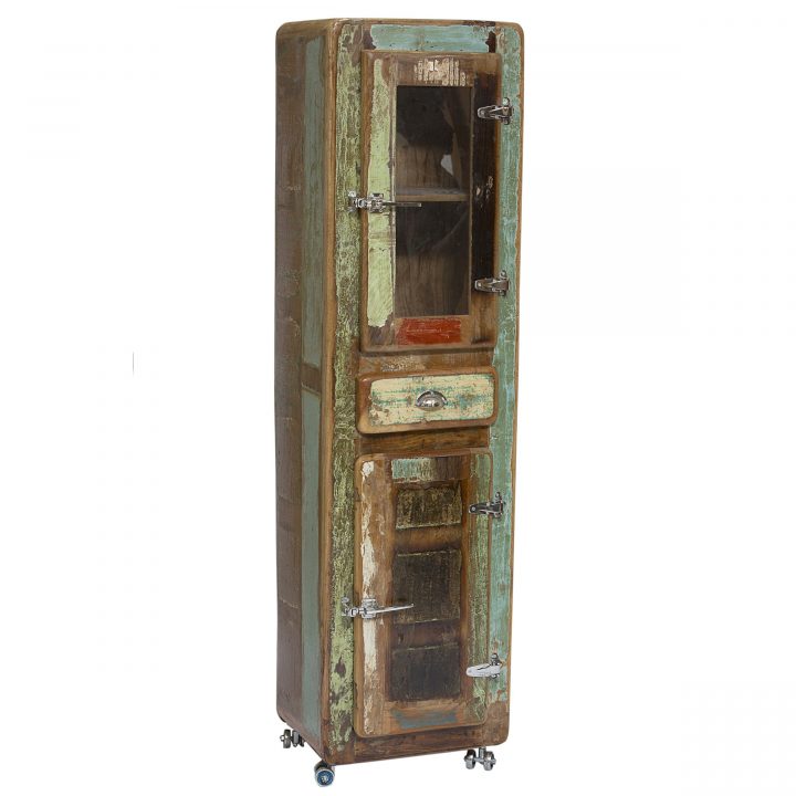Petit Meuble Cabinet 55X190 Cm Vintage En Bois Recyclé dedans Petit Meuble Avec Tiroir