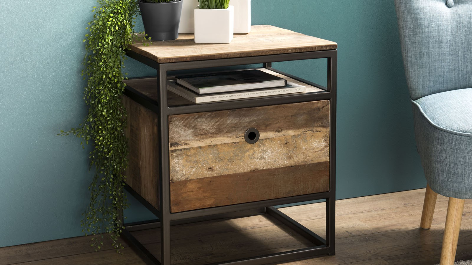 Petit Meuble D'appoint 1 Tiroir En Teck Recyclé Acacia Et destiné Petit Meuble Metal
