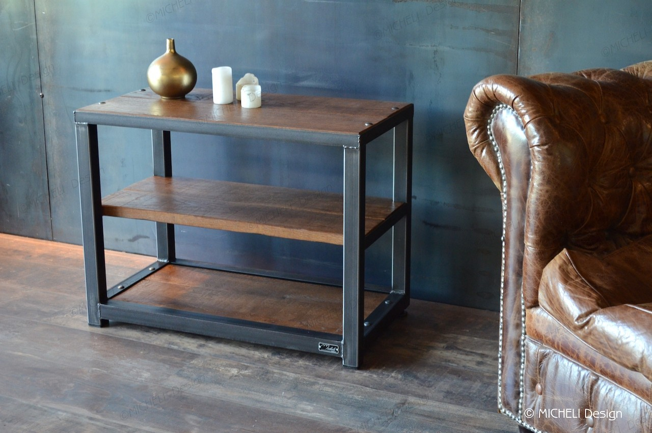 Petit Meuble D'appoint Industriel En Bois Métal Noir Sur avec Petit Meuble Metal