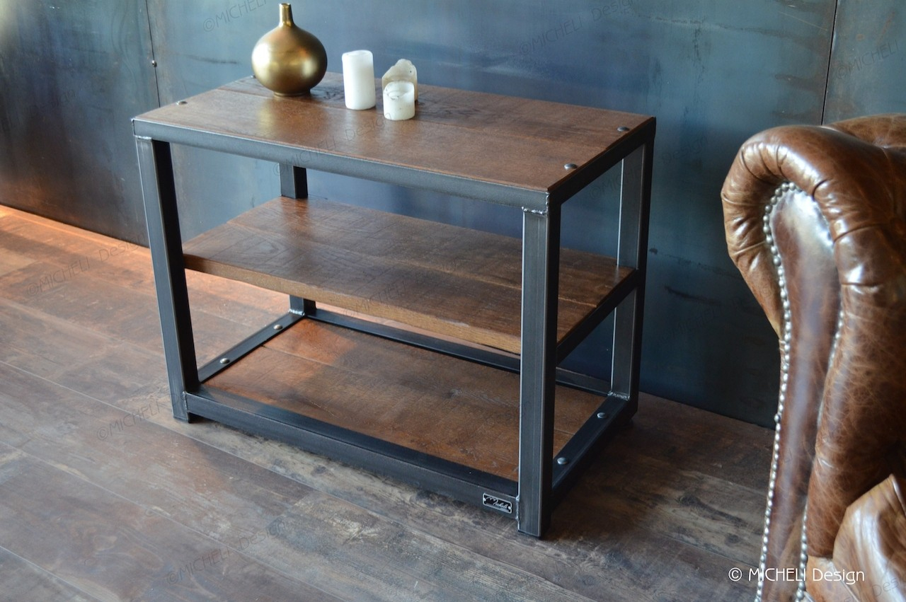 Petit Meuble D'appoint Industriel En Bois Métal Noir Sur destiné Petit Meuble Metal