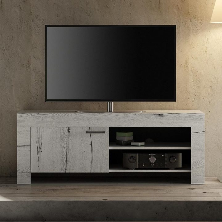 Petit Meuble Tv Couleur Chêne Blanchi Romane 2 dedans Meuble Tv Couleur Chene