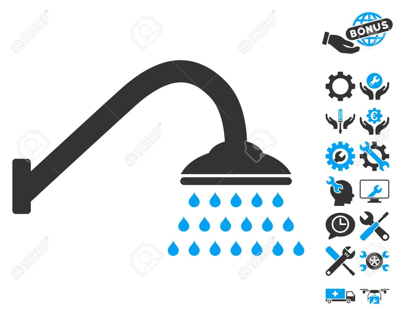 Pictogramme De Douche Avec Pictogrammes De Paramètres De Bonus. Style  D'illustration De Glyphe Est Plat Emblématiques Symboles Bleus Et Gris Sur  Fond serapportantà Pictogramme Douche