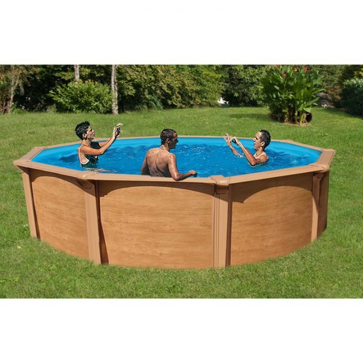 Piscine Hors-Sol Acier Aspect Bois Diamètre 5,85M – Osmose concernant Destockage Piscine Bois