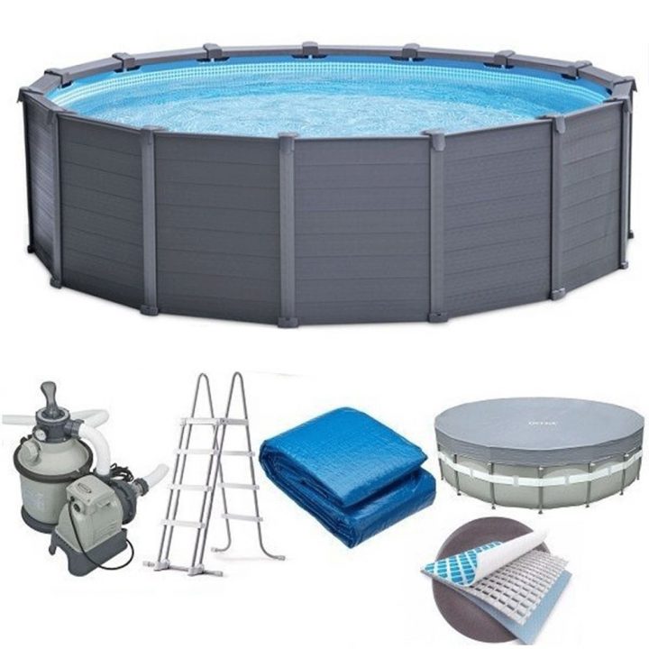 Piscine Tubulaire Ronde Intex Graphite 4,78 X 1,24M Pas intérieur Kit Habillage Piscine Tubulaire Intex