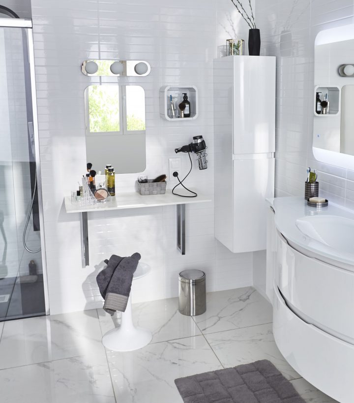 Plan De Travail D'angle Stratifié Blanc Compact 97,7 X 65 Cm intérieur Salle De Bain Compacte