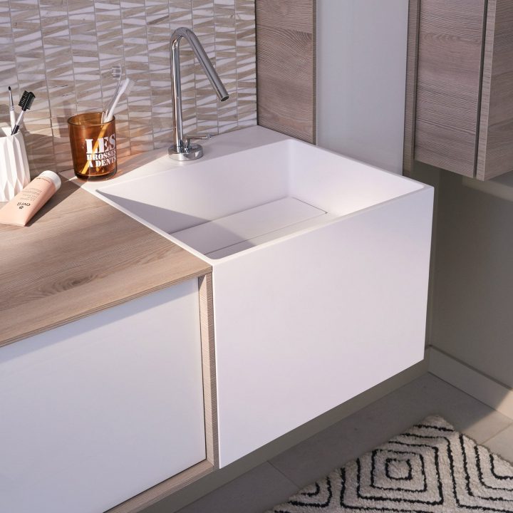 Plan Vasque Simple Cube Résine De Synthèse 45 Cm | Leroy pour Vasque Leroy Merlin
