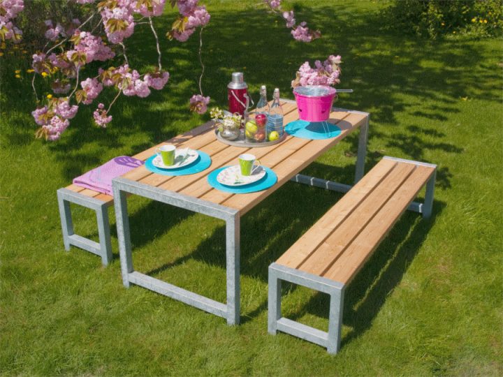 Plank – Banc De Jardin Pique-Nique En Bois Autoclave serapportantà Table De Jardin En Bois Avec Banc Integre