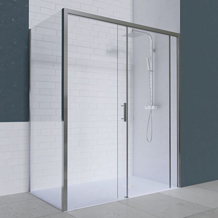 Porte De Douche D'angle Avec Paroi Coulissante Nerina Pmr – 160X80 Cm dedans Receveur Douche 160X80