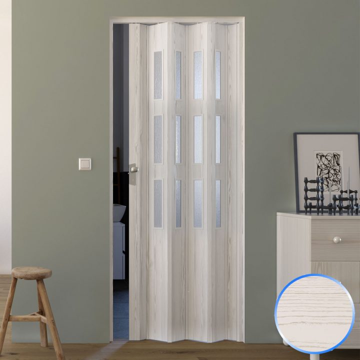 Porte Pliante Pvc Accordèon Verre Opaque Pin Blanchi 88,5X214Cm Mod. Luciana concernant Porte De Douche Accordéon Porte Pliante Pvc Accordèon Verre Opaque Pin Blanchi 88,5X214Cm Mod. Luciana concernant Porte De Douche Accordéon