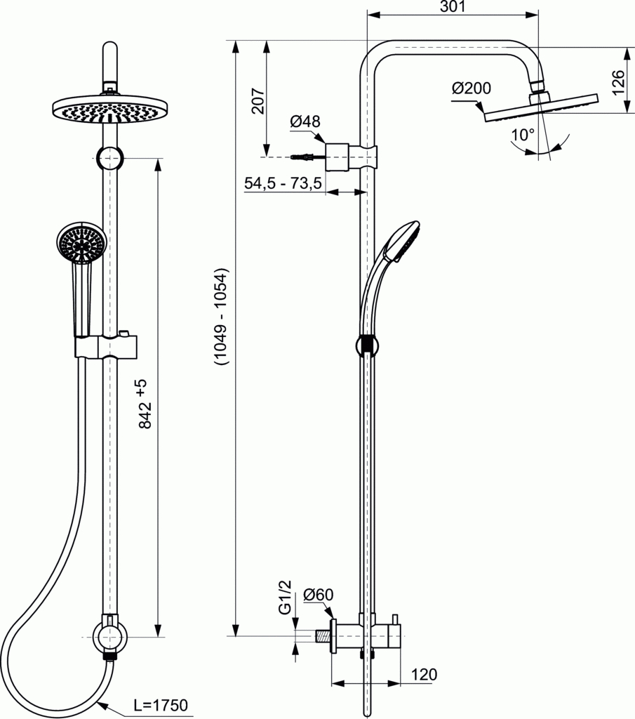 Product Details: A5689 | Colonne De Douche | Ideal Standard pour Hauteur Pomme De Douche