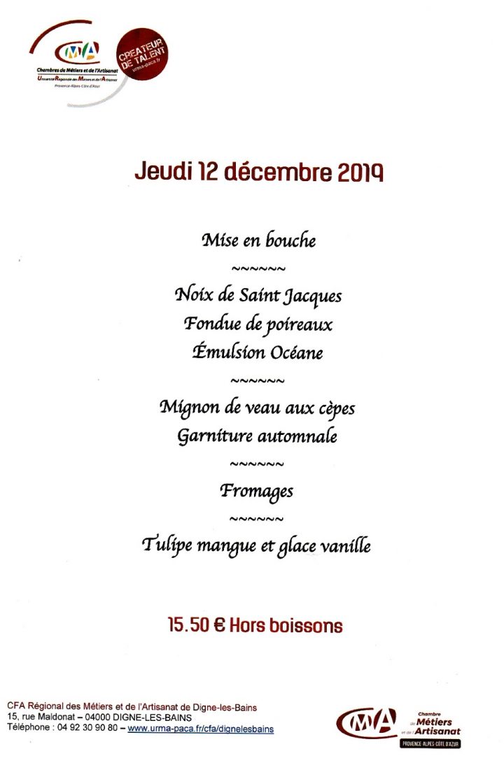 Programme Du Restaurant D'application encequiconcerne Chambre Des Metiers Digne