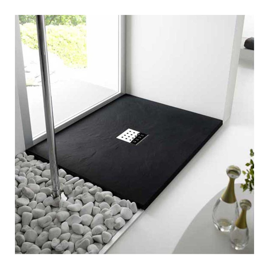 Receveur De Douche Extra Plat, Receveur De Douche À Poser Pizarra Noir -  Salledebain encequiconcerne Bac À Douche Extra Plat