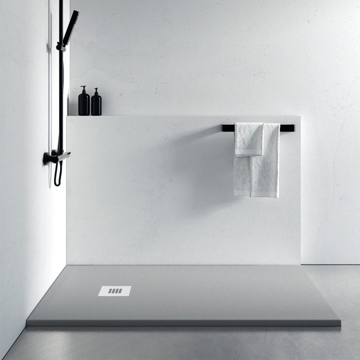 Receveur De Douche Pietra Plus Gris Clair Finition Ardoise Résine Minérale tout Receveur De Douche Resine