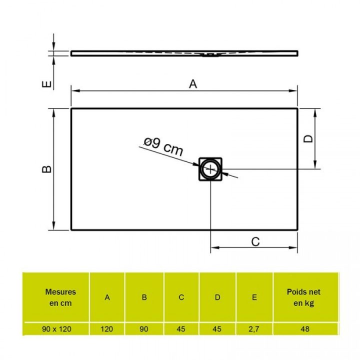 Receveur De Douche Strato Extra Plat, Noir – 90 X 120 Cm destiné Receveur Douche 90X120