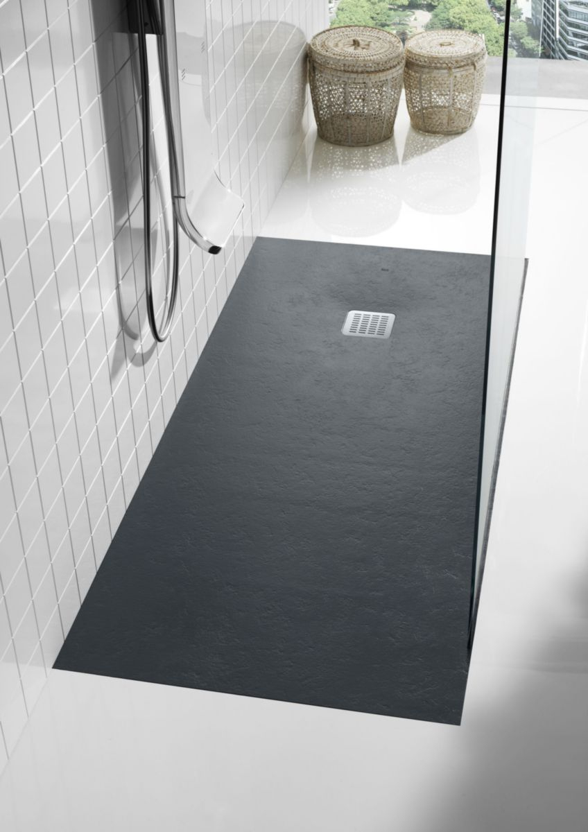 Receveur De Douche Terran Gris Ardoise En Stonex Extra-Plat Anti-Dérapant  1600 X 800 X 31 Mm Réf. Ap10164032001200 intérieur Bac À Douche Extra Plat