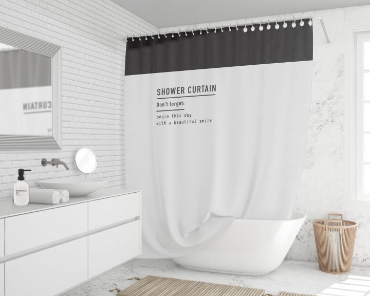 Rideau De Douche En Textile Blanc/noir L.180 X H.200 Cm dedans Rideau De Douche Leroy Merlin