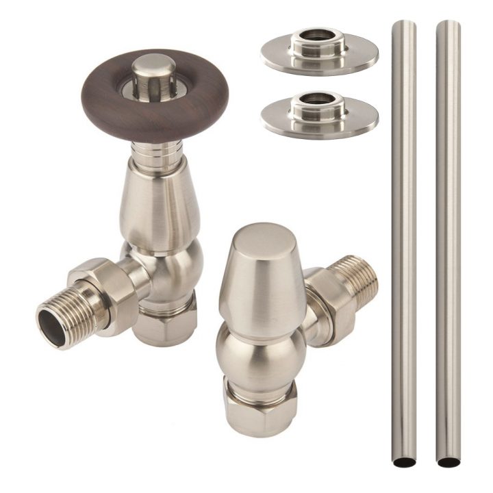 Robinetterie De Radiateur Thermostatique Rétro D’Angle Et Tuyauterie –  Satiné – Oxford dedans Robinet Thermostatique Radiateur Fonte