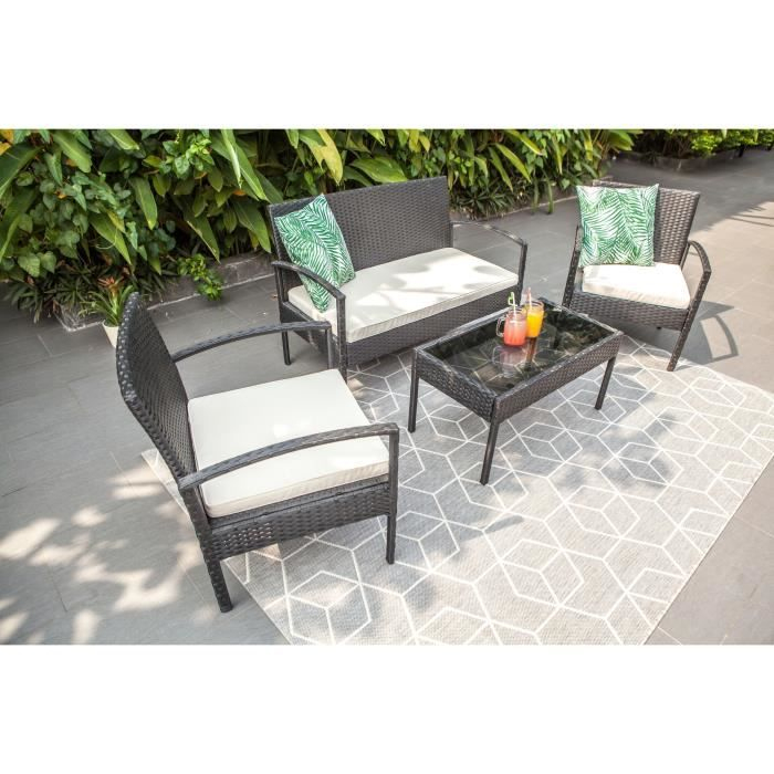 Safi Salon De Jardin 4 Places En Résine Tressée – Noir avec Beau Rivage Salon De Jardin Loma