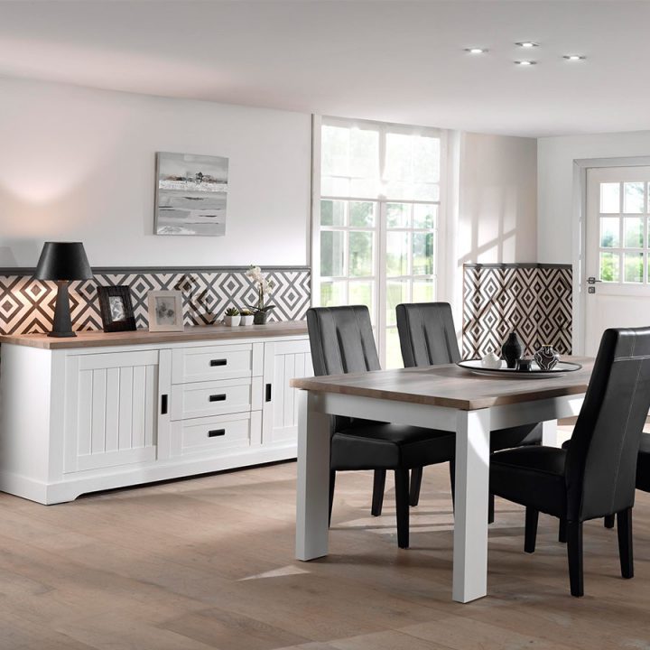 Salle À Manger Blanche Et Couleur Bois Contemporaine Ethan Table 190 serapportantà Armoire De Salle À Manger