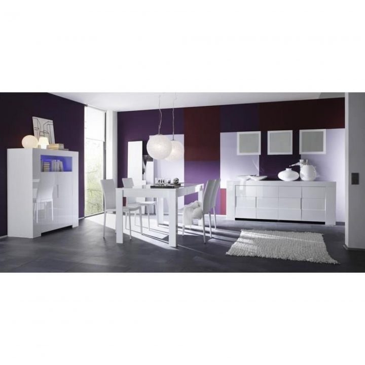 Salle À Manger Complète Blanc Laqué Design Esmeralda Table 180 Cm Avec  Rallonge Buffet Haut Avec Éclairage à Buffet De Salle A Manger Laque Blanc