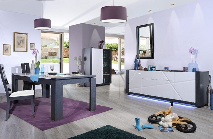 Salle À Manger Complète Blanc Laqué Et Bois Gris Moderne serapportantà Buffet De Salle A Manger Pas Cher