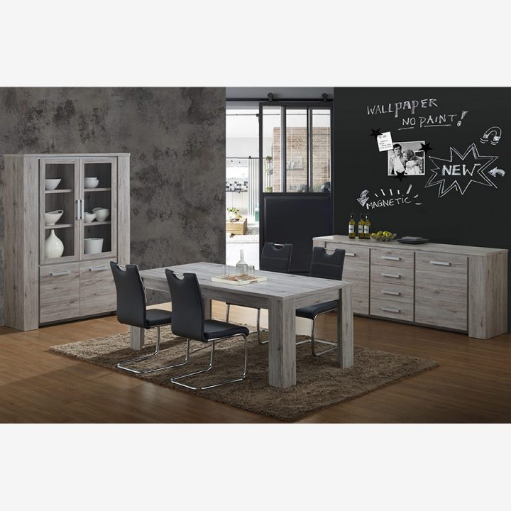 Salle À Manger Complète Contemporaine Couleur Chêne Eliora dedans Salle A Manger En Bois Gris