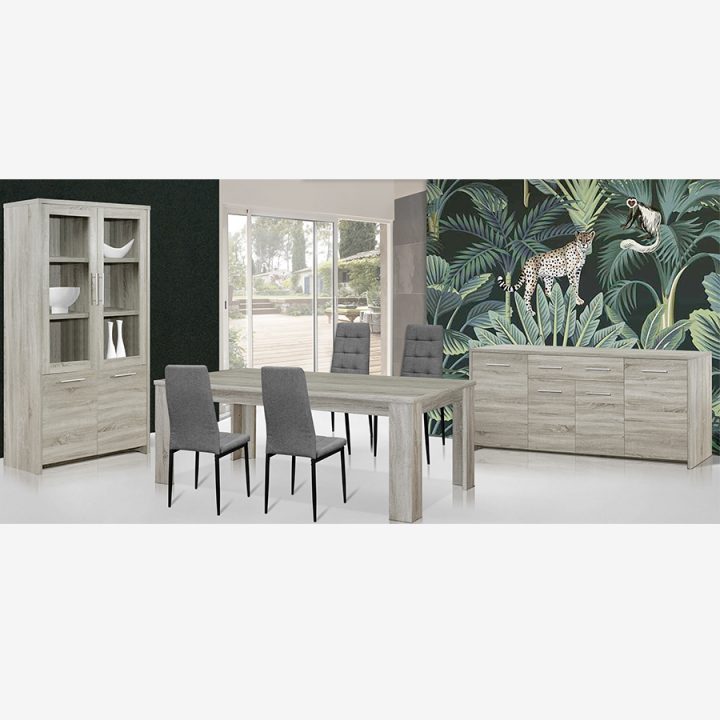 Salle À Manger Complète Contemporaine Couleur Chêne Enam encequiconcerne Chaise De Salle A Manger Pas Cher En Belgique