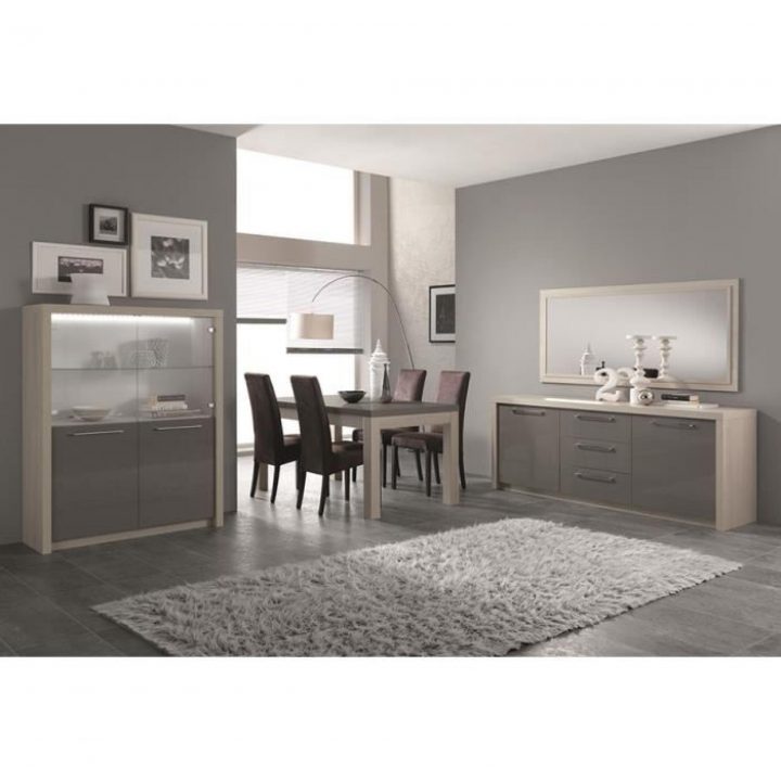 Salle À Manger Complète Couleur Chêne Blanchi Et Gris Laqué Moderne Gaia L  190 Cm concernant Salle A Manger En Chene Massif Moderne