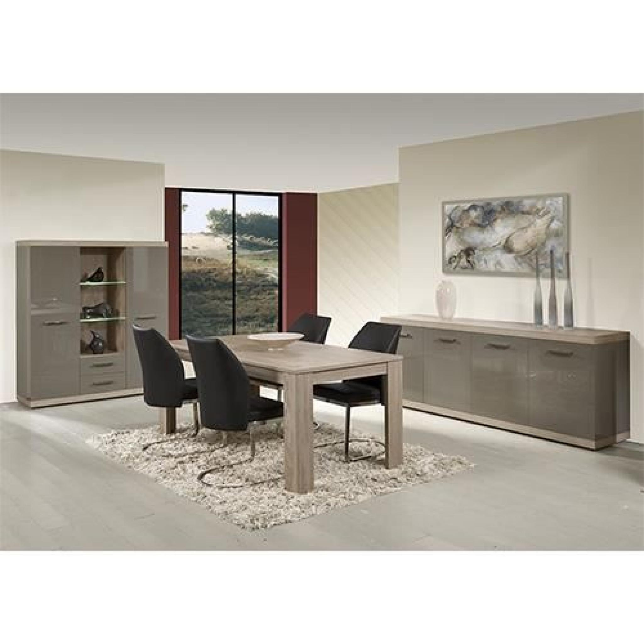 Salle À Manger Complète Gris Laqué Et Couleur Chêne Clair Moderne Solly  Table 160 Cm Avec Rallonge Vaisselier Avec Éclairage tout Salle A Manger Contemporaine Complete