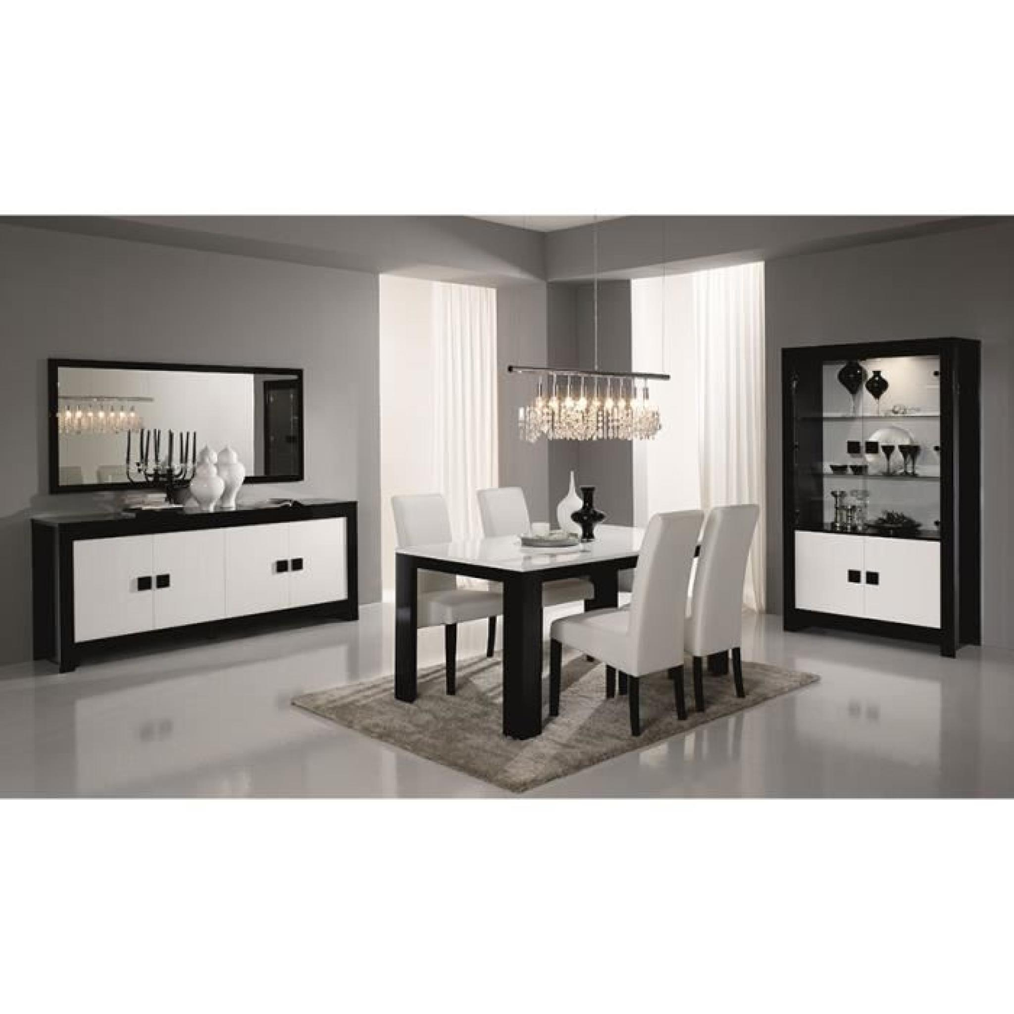 Salle À Manger Complète Noir Et Blanc Laqué Design Bianka L 190 Cm tout