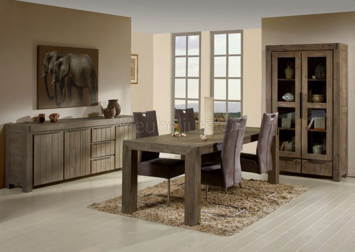 Salle À Manger Contemporaine En Bois Massif Coloris Gris Brumeux Uberto avec Salle A Manger En Bois Gris