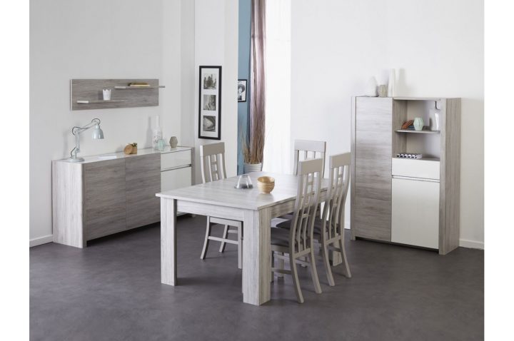 Salle À Manger Gris Portofino Et Blanc Brillant Louno – Cbc intérieur Salle A Manger En Bois Gris